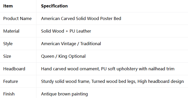 Vintage Carved Solid Wood Bed Frame