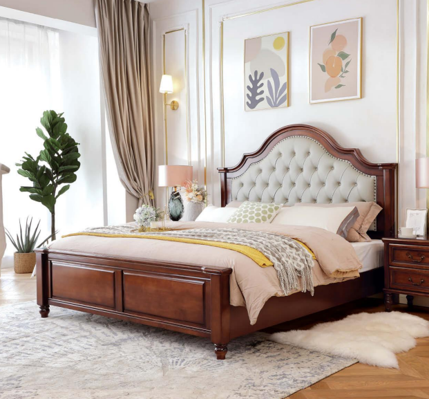 Vintage Scalloped Top Wooden Bed - Bedroom furniture - QONKA HOME