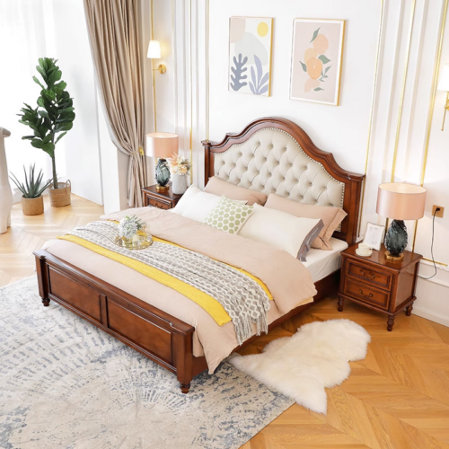 Vintage Scalloped Top Wooden Bed - Bedroom furniture - QONKA HOME