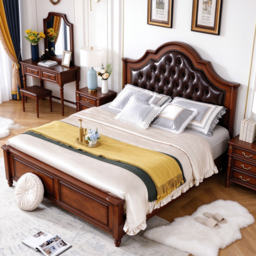 Retro Curved Wooden Bed - Bedroom furniture - QONKA HOME