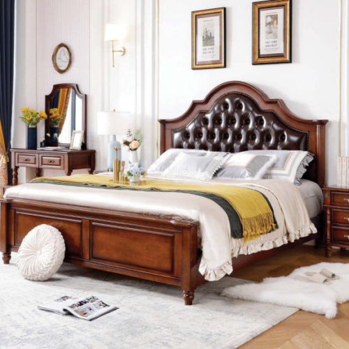 Retro Curved Wooden Bed - Bedroom furniture - QONKA HOME