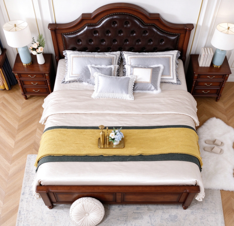 Retro Curved Wooden Bed