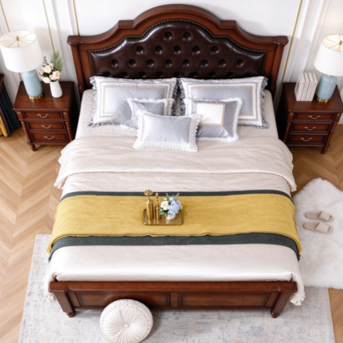 Retro Curved Wooden Bed - Bedroom furniture - QONKA HOME