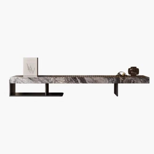 Modern marble-top console table with minimalist metal legs.
