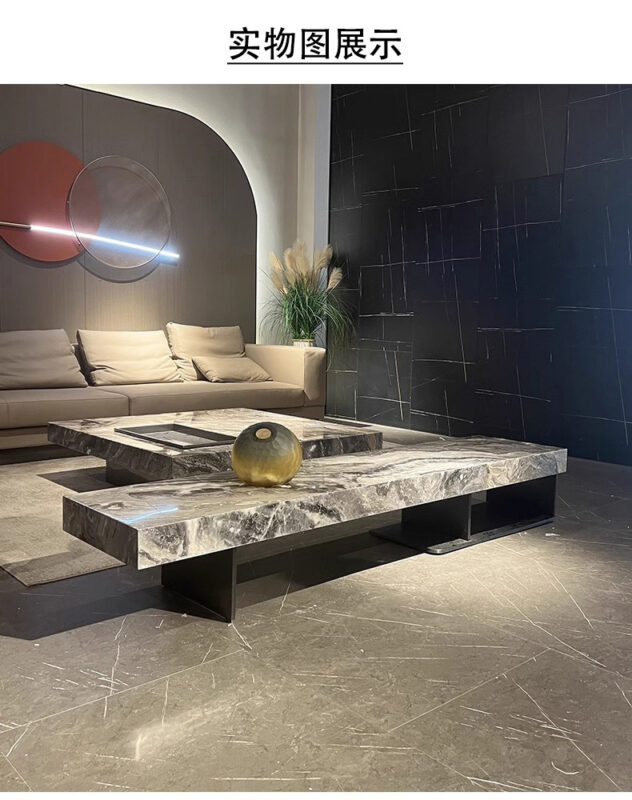 Modern marble coffee table in contemporary living room.