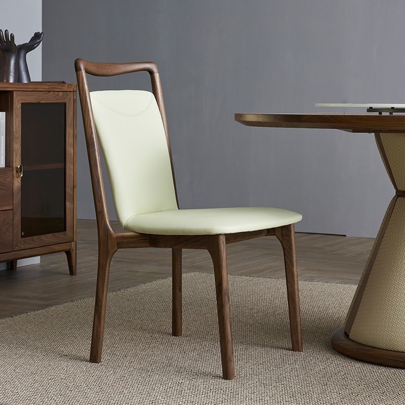 Mid Century Ash Wood Arm Dining Chair,  Leather Upholstered Seat & Backrest