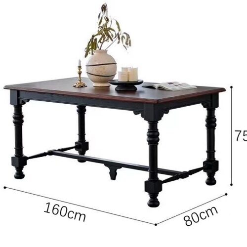 Vintage Rectangular Solid Wood Dining Table, Ash / Pine Wood Available, European Antique Style Dining Table for Home Dinin...
