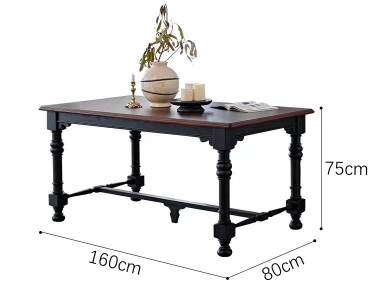 Vintage Rectangular Solid Wood Dining Table, Ash / Pine Wood Available, European Antique Style Dining Table for Home Dining Room