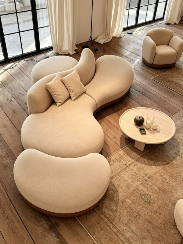 Nordic Minimalist, Retro, and Wabi-Sabi Styles; Curved Sofa