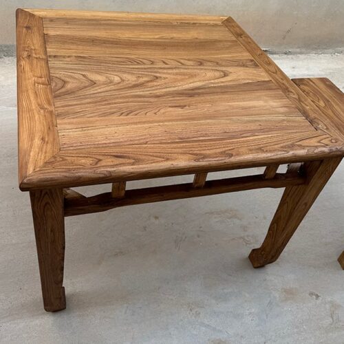 Vintage Old Elm Wood Square Dining Table Set Solid Wood Dining Table With 4 Benches Rustic Farmhouse Dining Furniture - Di...