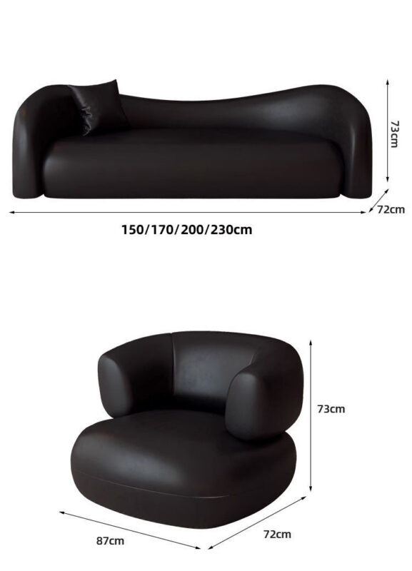 Italian-style Leather Sofa in Black, Vintage and Minimalist