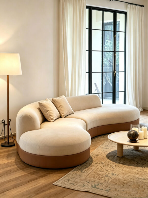 Nordic Minimalist, Retro, and Wabi-Sabi Styles; Curved Sofa