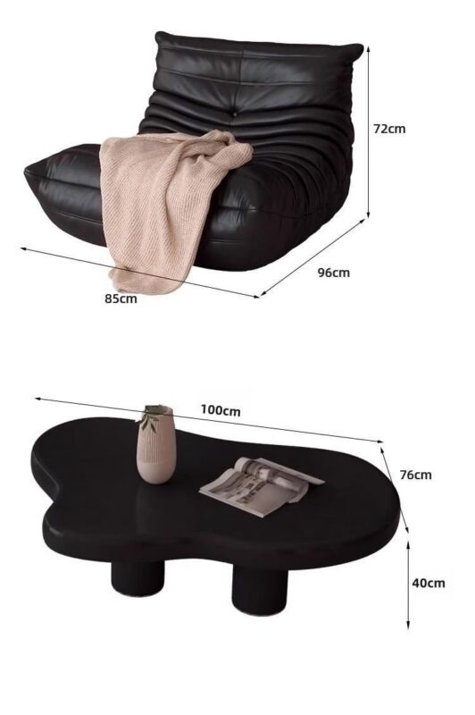 Italian-style Leather Sofa in Black, Vintage and Minimalist