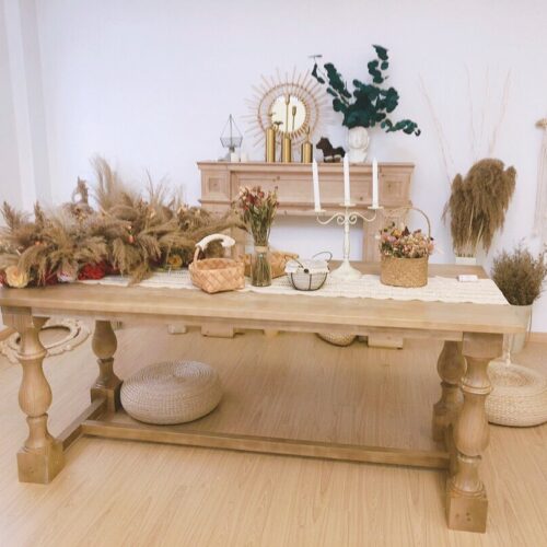 Farmhouse Solid Pine Wood Dining Table Rectangular Turned Pedestal Leg Vintage Dining Table for Home Dining Room - Dining ...