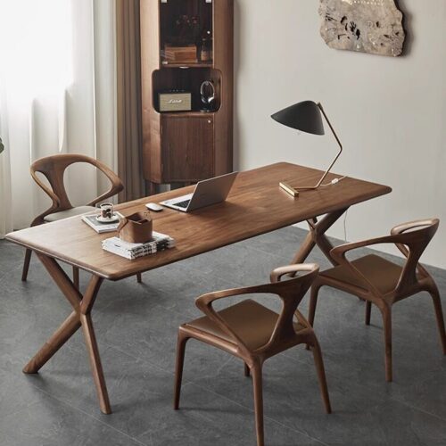 Mid-Century Modern Solid Walnut Dining Chair with Integrated Curved Armrests, Ergonomic Solid Wood Accent Chair for Dining...