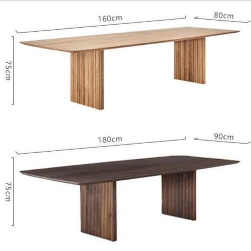 Rectangular Solid Wood Dining Table, Pine / Ash Wood Fluted Panel Base Modern Dining Table - Dining table - QONKA HOME