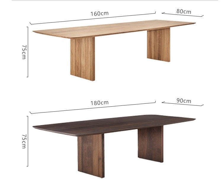 Rectangular Solid Wood Dining Table, Pine / Ash Wood Fluted Panel Base Modern Dining Table