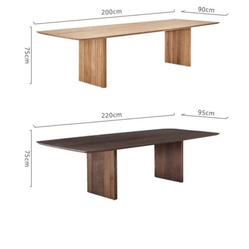 Rectangular Solid Wood Dining Table, Pine / Ash Wood Fluted Panel Base Modern Dining Table - Dining table - QONKA HOME