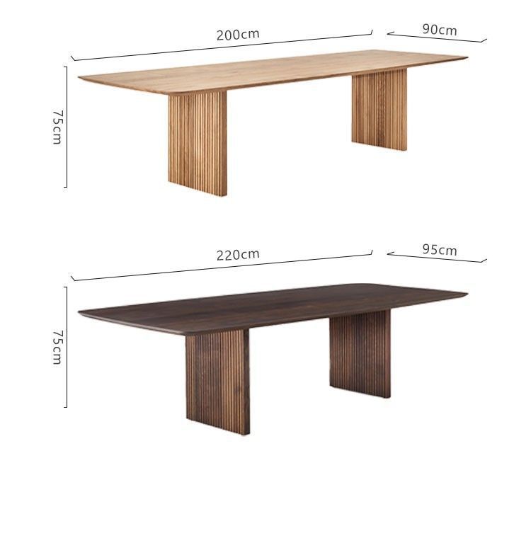 Rectangular Solid Wood Dining Table, Pine / Ash Wood Fluted Panel Base Modern Dining Table