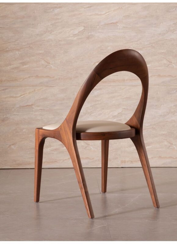 Designer Hollow Dining Chair, Premium Walnut / Ash Solid Wood Leisure Chair For Dining Room & Cafe