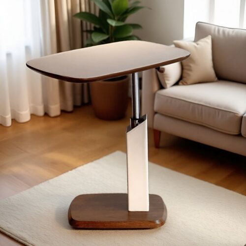 Modern Height Adjustable C‑Shaped Side Table, Leather&  Wooden Top Sofa End Table - Bedside table - QONKA HOME