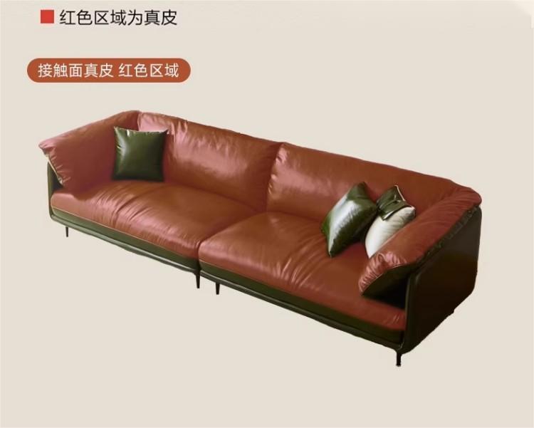 Vintage Genuine Leather Sofa, Italian Minimalist Top-Grain Cowhide