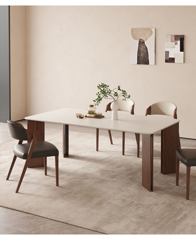 Italian Minimalist Solid Wood Arm Dining Chair PU Leather Upholstered Side Chair Ergonomic Curved Backrest Chair