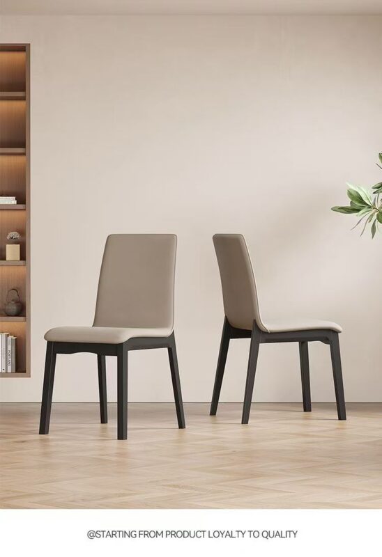 Italian Minimalist Solid Wood Frame Pu Leather Upholstered Dining Chair Modern Simple Armless Dining Side Chair