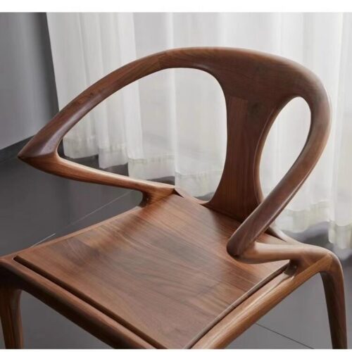 Mid-Century Modern Solid Walnut Dining Chair with Integrated Curved Armrests, Ergonomic Solid Wood Accent Chair for Dining...