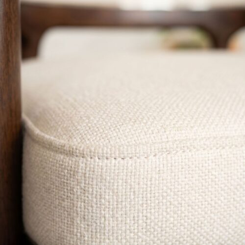 Luxury Curved Arm Solid Wood Dining Chair,  High-End Ash Wood Fabric Upholstered Chair With Metal Trim For Villa Hotel - S...