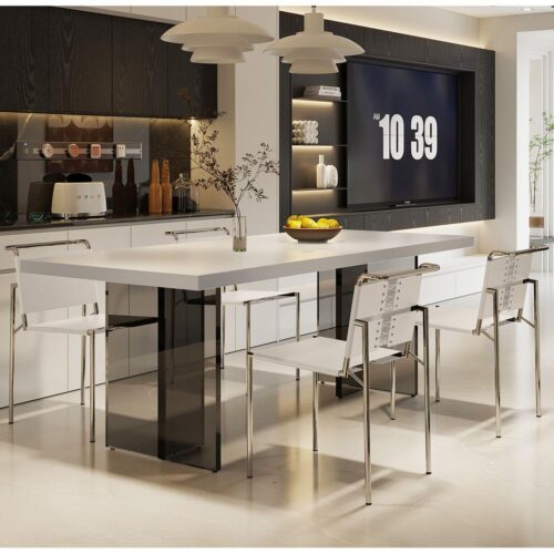 Rectangular Sintered Stone Dining Table High Clear Acrylic Leg Modern Minimalist Dinner Table - Dining table - QONKA HOME