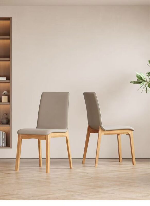 Italian Minimalist Solid Wood Frame Pu Leather Upholstered Dining Chair Modern Simple Armless Dining Side Chair