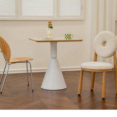 Solid Wood Dining Chair Donut Round Back Teddy Fabric Upholstered Makeup Stool for Bedroom Cafe Home Restaurant - Solid wo...