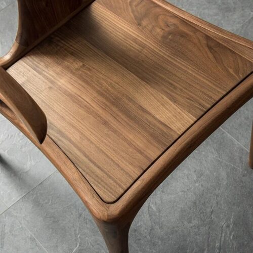 Mid-Century Modern Solid Walnut Dining Chair with Integrated Curved Armrests, Ergonomic Solid Wood Accent Chair for Dining...