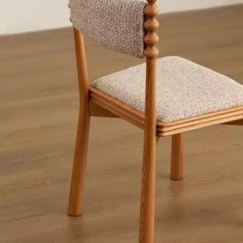 French Retro Black Solid Wood Dining Chair, Jacquard Floral Fabric Padded Chair With Bobbin Posts For Cafe Hotel - Solid w...