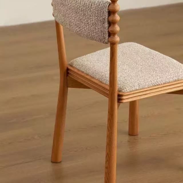 French Retro Black Solid Wood Dining Chair, Jacquard Floral Fabric Padded Chair With Bobbin Posts For Cafe Hotel