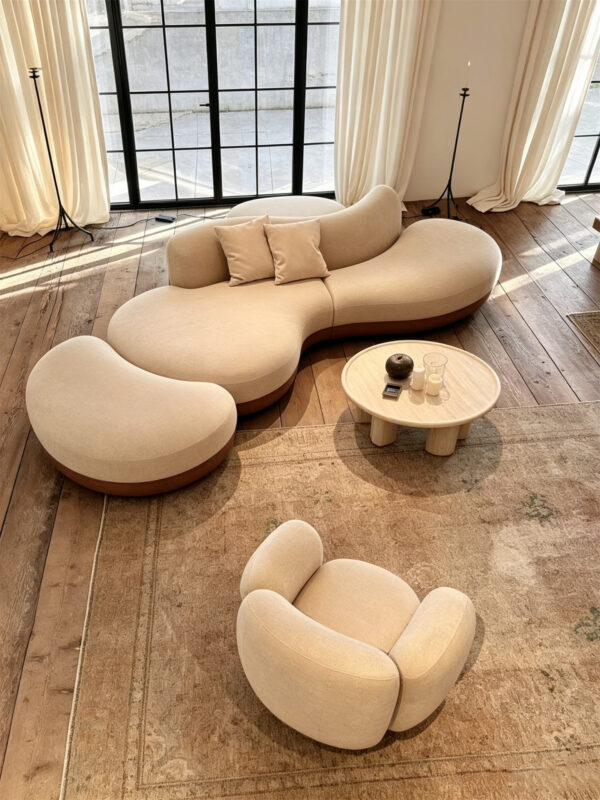 Nordic Minimalist, Retro, and Wabi-Sabi Styles; Curved Sofa