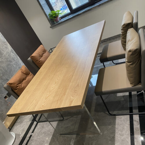 Rectangular Solid Wood Table with Acrylic Legs Minimalist White Dining Desk - Dining table - QONKA HOME
