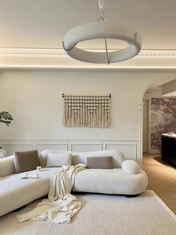 Italian Curved Sofa, Light Luxury with a Sophisticated Sea Salt Finish