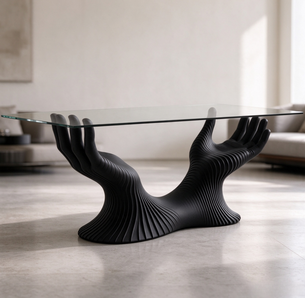 Art Hand Sculpture Dining Table Tempered Glass Top Fiberglass Base Creative Luxury Console Table for Living Room Restauran...