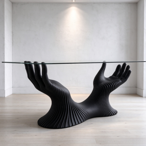 Art Hand Sculpture Dining Table Tempered Glass Top Fiberglass Base Creative Luxury Console Table for Living Room Restauran...