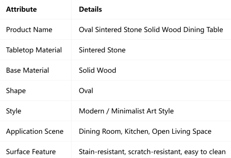 Sintered Stone Dining Table with Solid Wood Base Modern Oval Dining Table for Home Dining Room