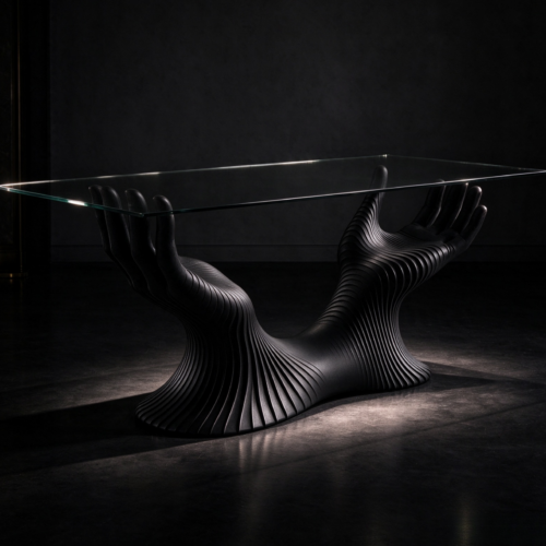 Art Hand Sculpture Dining Table Tempered Glass Top Fiberglass Base Creative Luxury Console Table for Living Room Restauran...