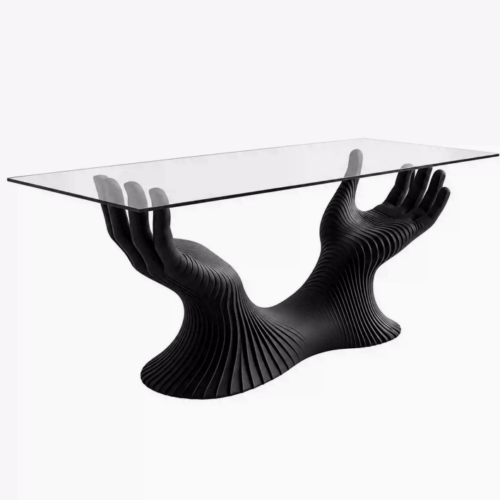 Art Hand Sculpture Dining Table Tempered Glass Top Fiberglass Base Creative Luxury Console Table for Living Room Restauran...