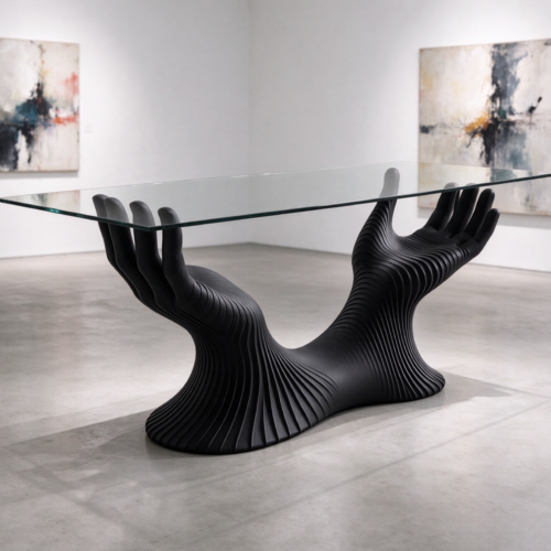 Art Hand Sculpture Dining Table Tempered Glass Top Fiberglass Base Creative Luxury Console Table for Living Room Restauran...