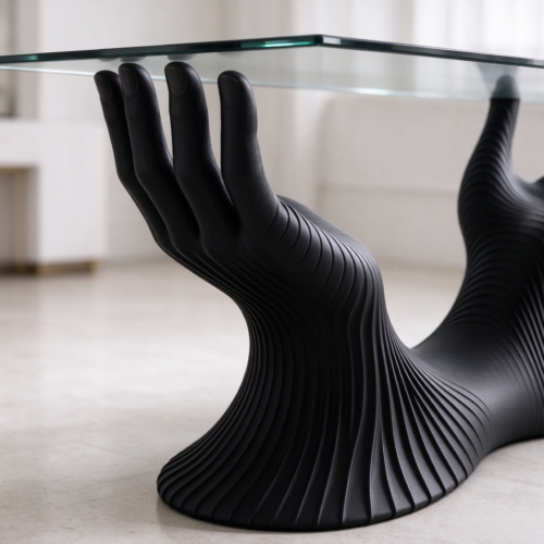 Art Hand Sculpture Dining Table Tempered Glass Top Fiberglass Base Creative Luxury Console Table for Living Room Restauran...