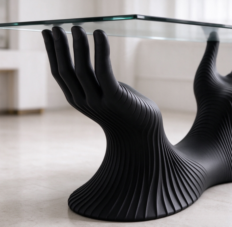 Art Hand Sculpture Dining Table Tempered Glass Top Fiberglass Base Creative Luxury Console Table for Living Room Restaurant