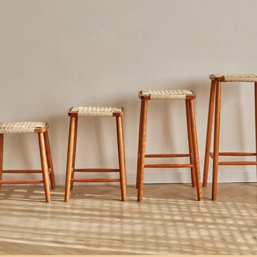 Mid‑Century Nordic Vintage Rattan Bar Stool, Solid Wood Frame High Counter Height Bar Chair For Kitchen Island Restauran...