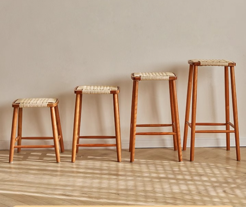 Mid‑Century Nordic Vintage Rattan Bar Stool, Solid Wood Frame High Counter Height Bar Chair For Kitchen Island Restaurant