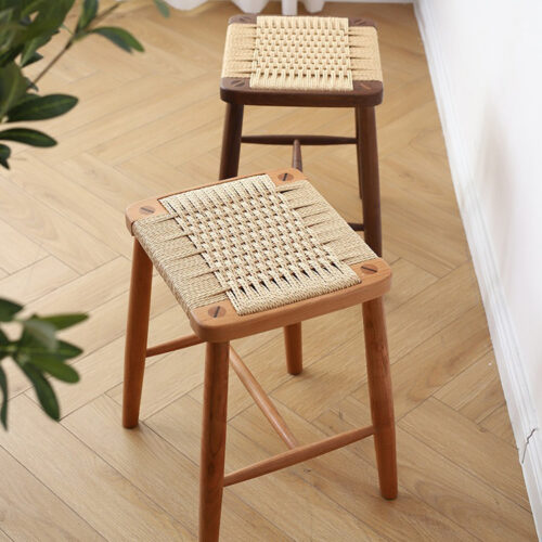 Mid‑Century Nordic Vintage Rattan Bar Stool, Solid Wood Frame High Counter Height Bar Chair For Kitchen Island Restauran...